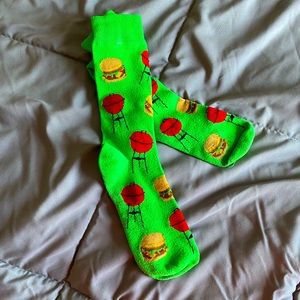Cheeseburger Grill Hamburger BBQ Barbecue Unisex Long Socks One Size Green